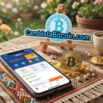 Persona en Lima usando celular para cambiar Bitcoin a Soles con transferencia inmediata a BCP e Interbank - Cambista Bitcoin Perú.